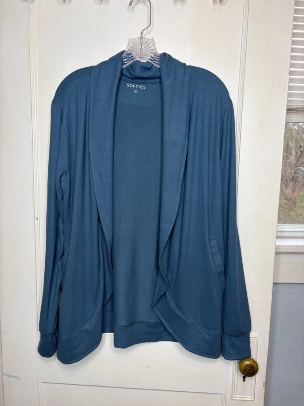 Softies Spring Lake Blue Cardigan Sz Medium Comfy Cozy Casual Thumb Holes